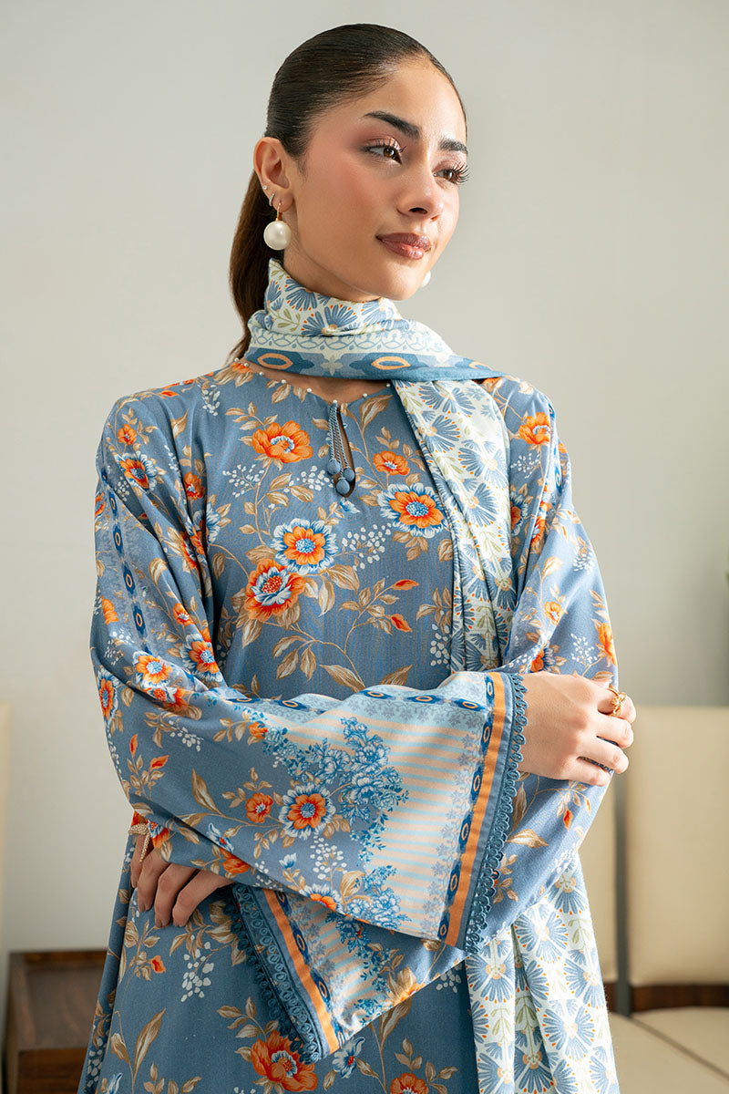 BLUE GLASS-3PC (SHIRT, TROUSER & DUPATTA) - Pehnaawaa