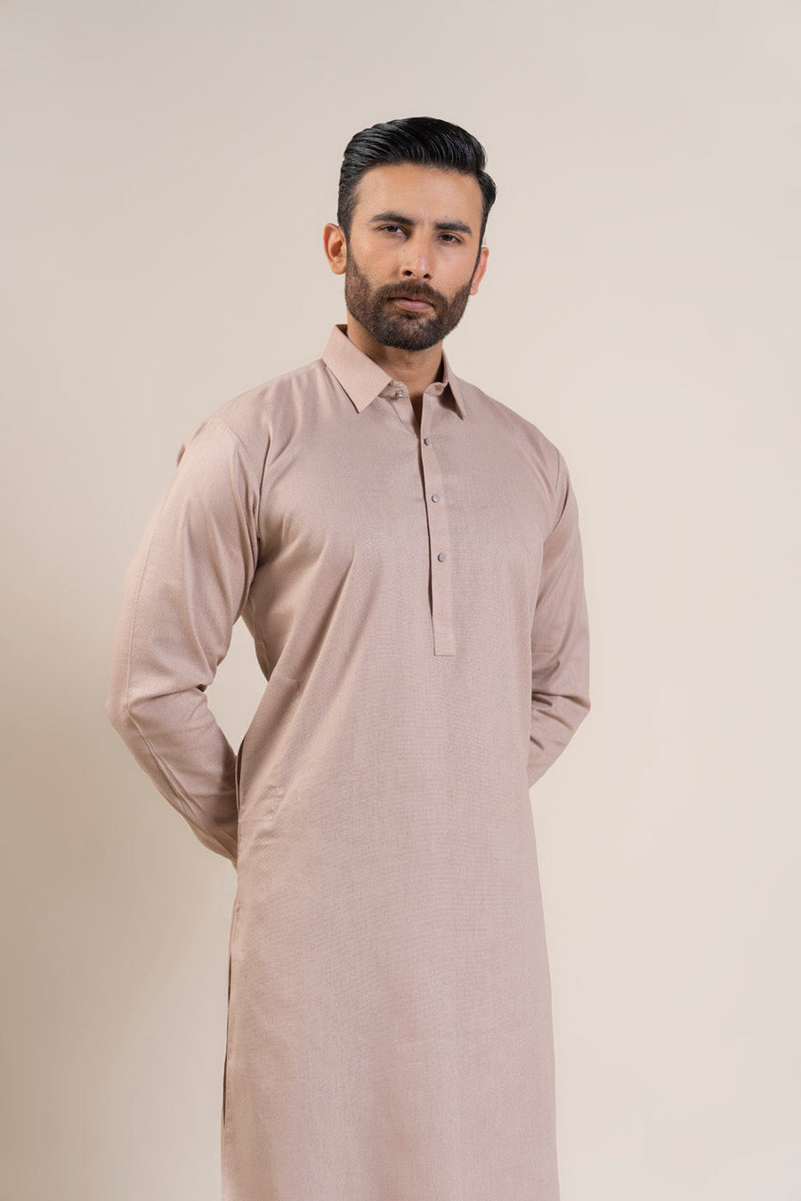 Tea Pink Karandi 2-Piece Kurta Suit | Polo Collar