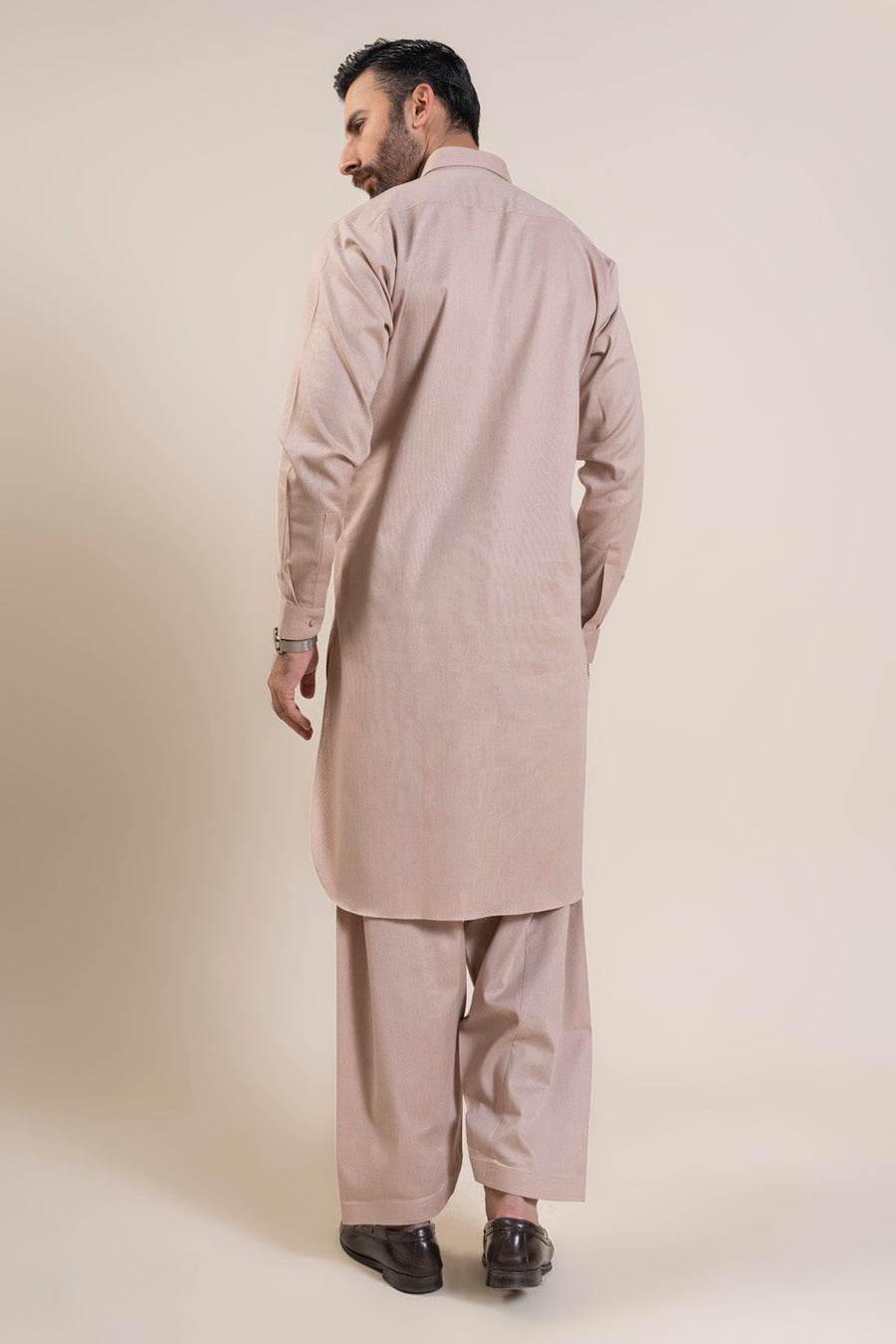 Tea Pink Karandi 2-Piece Kurta Suit | Polo Collar