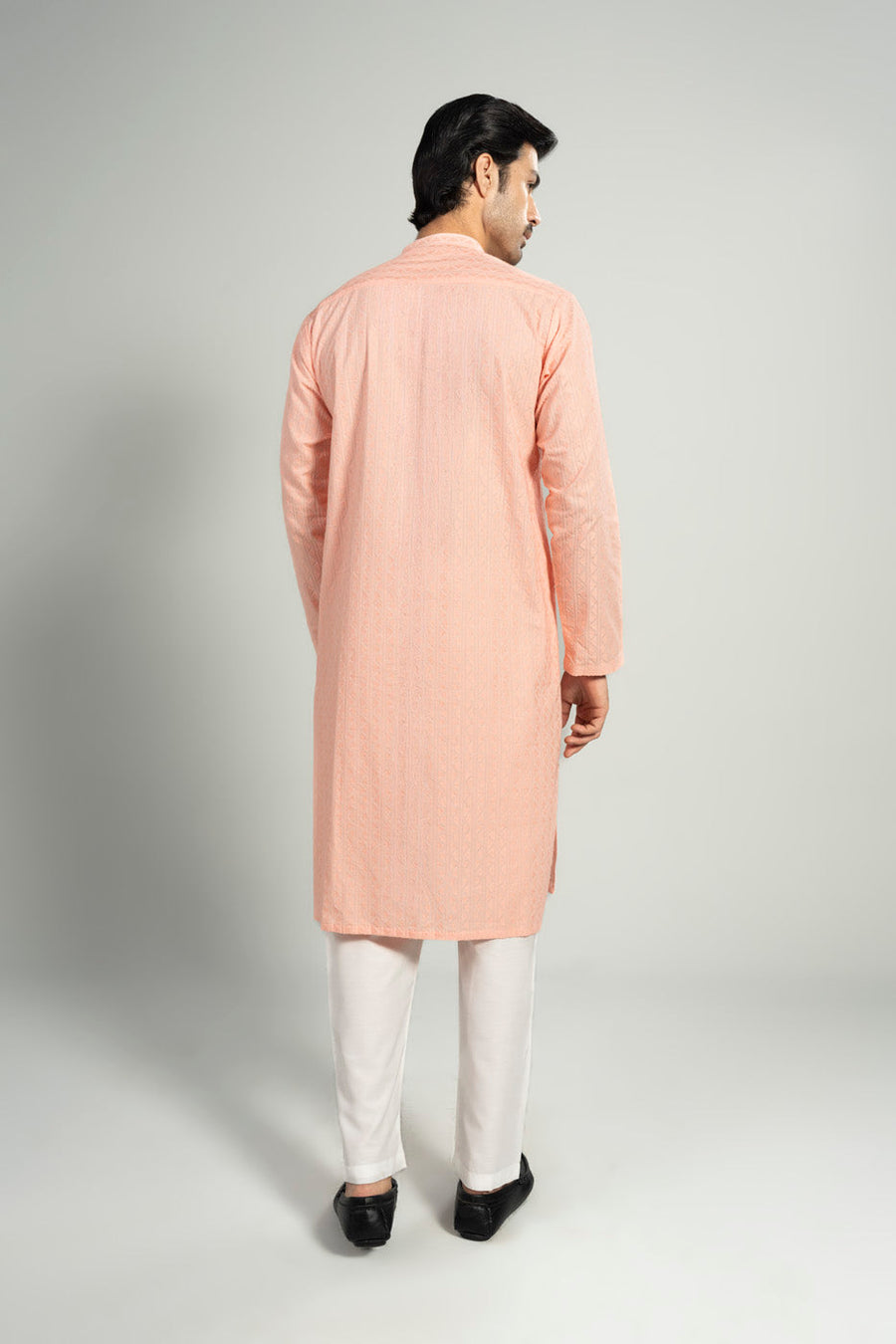 Tea Pink Linen 2-Piece Kurta Set | Mandarin Collar