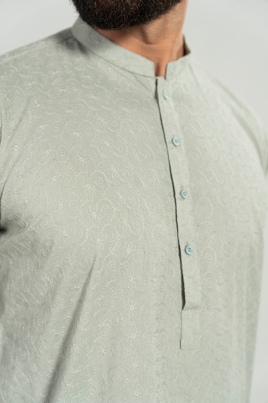 Sage Cotton 2-Piece Kurta Set | Henley Neckline
