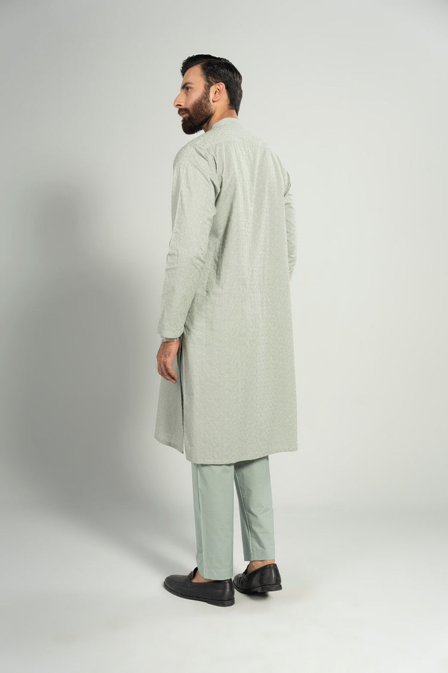 Sage Cotton 2-Piece Kurta Set | Henley Neckline