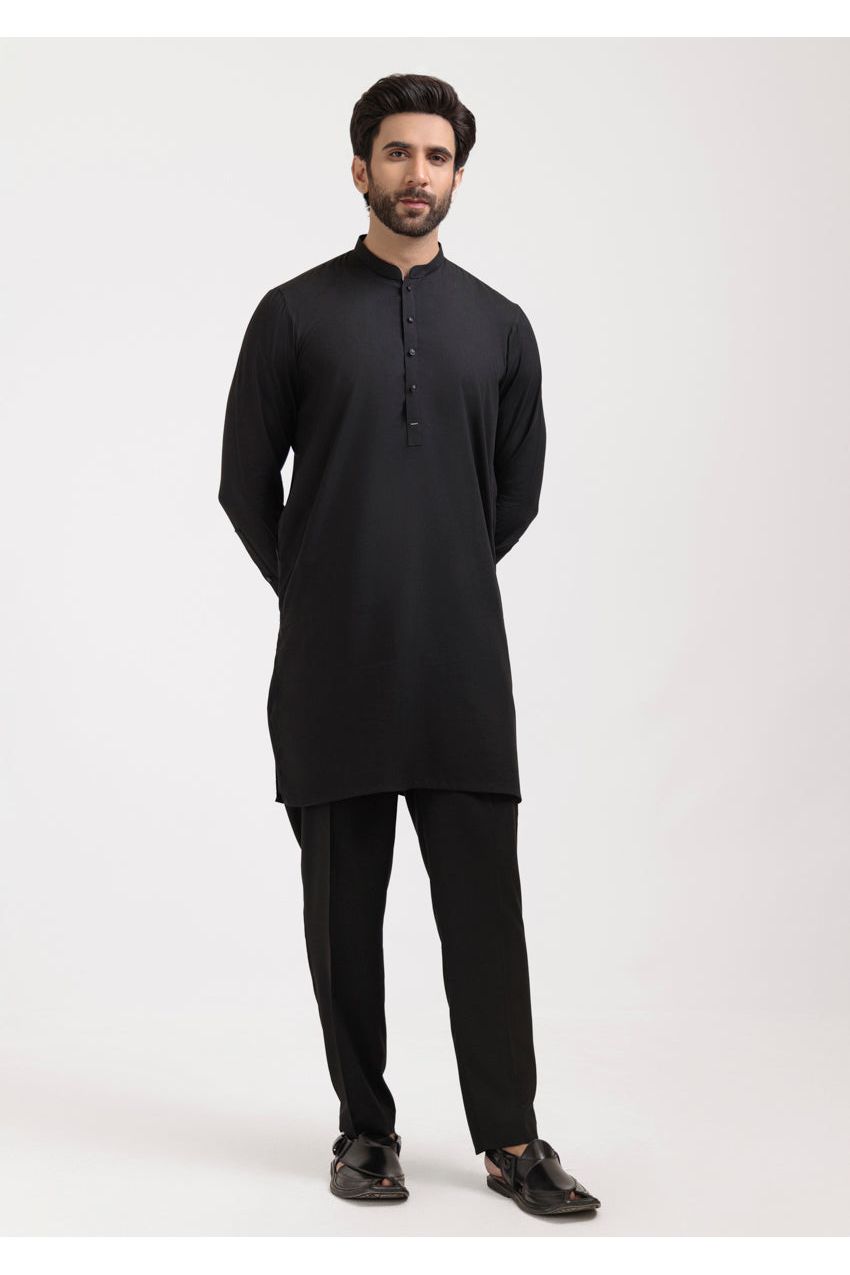 Midnight Cotton Blend 2-Piece Kurta | Button-Front Formal