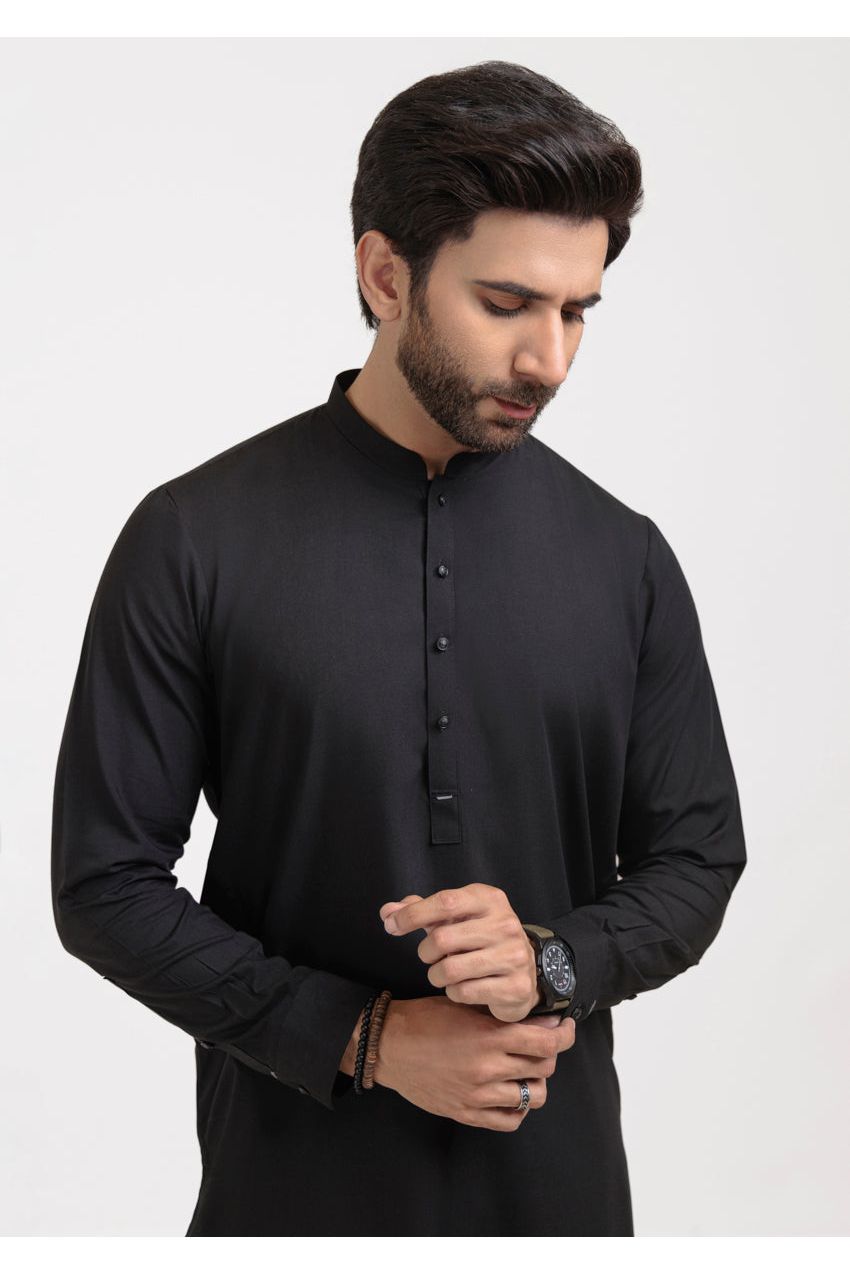 Midnight Cotton Blend 2-Piece Kurta | Button-Front Formal