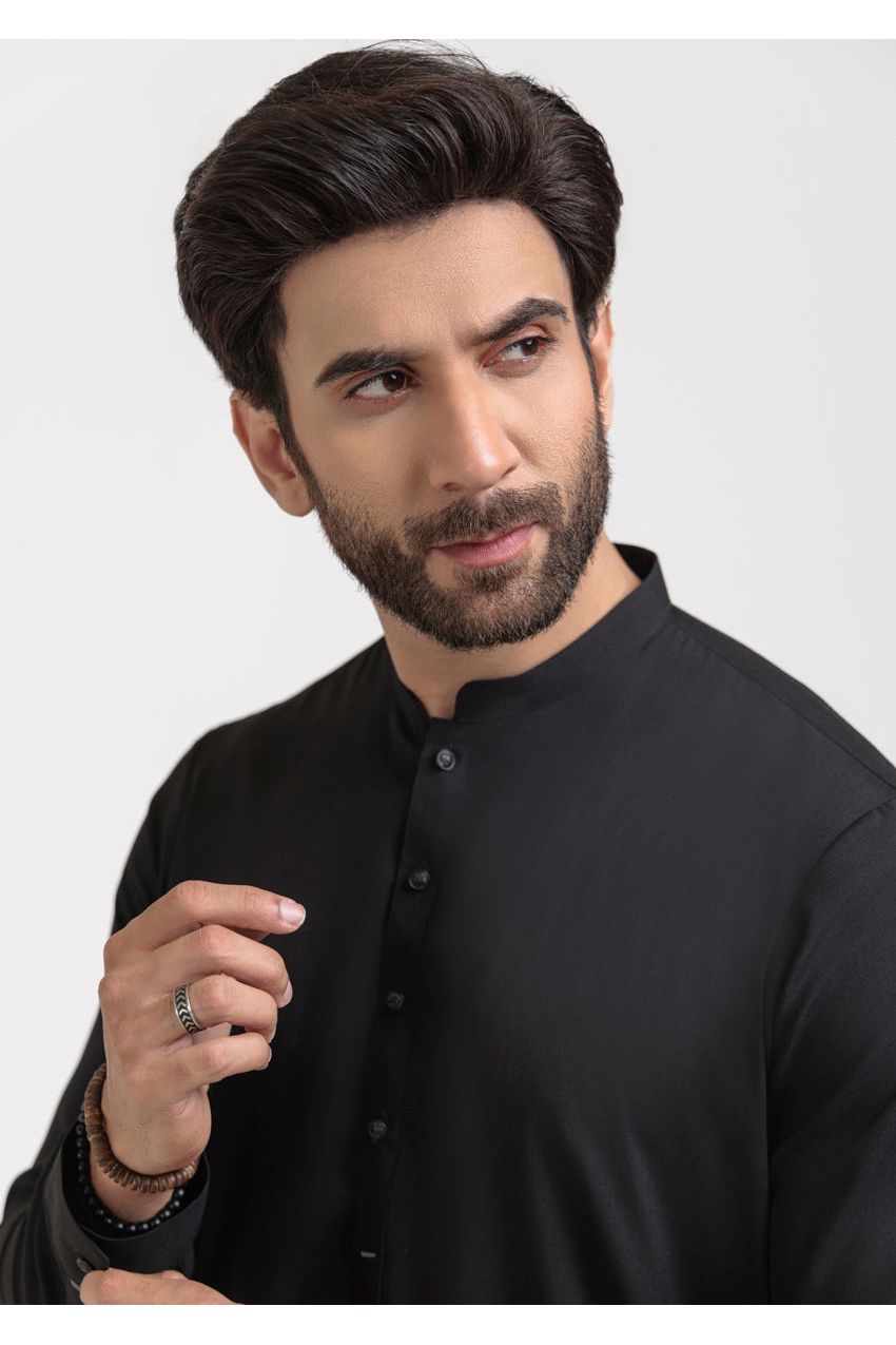 Midnight Cotton Blend 2-Piece Kurta | Button-Front Formal