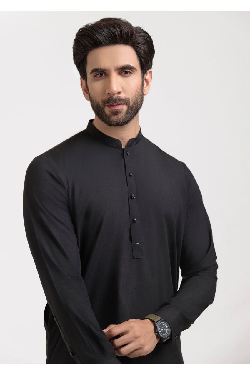 Midnight Cotton Blend 2-Piece Kurta | Button-Front Formal