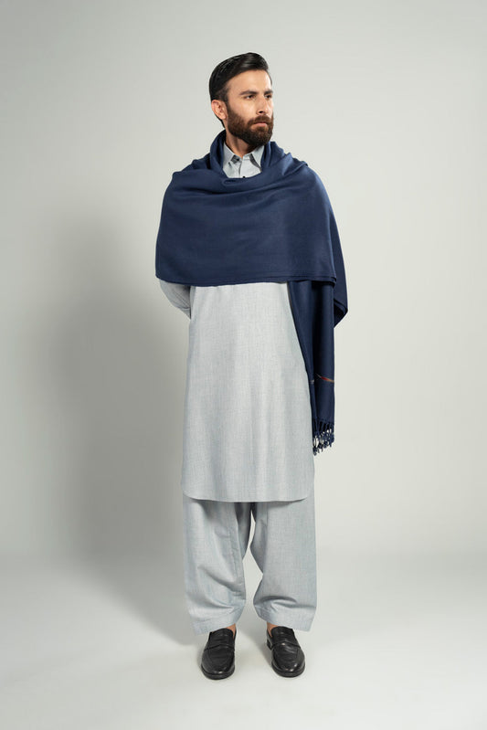 Midnight Navy Acrylic Shawl | Fringed Wrap - Pehnaawaa