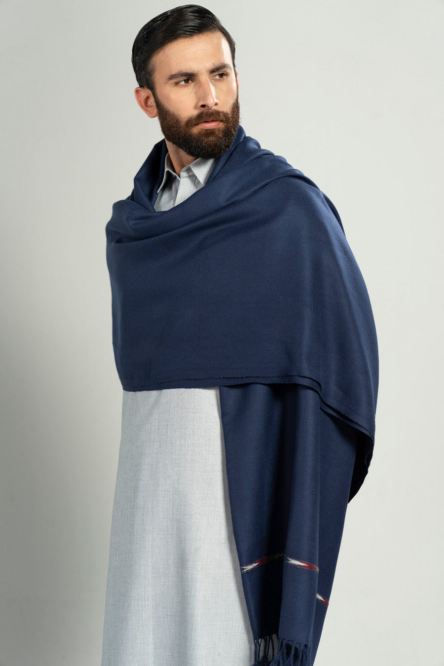 Midnight Navy Acrylic Shawl | Fringed Wrap - Pehnaawaa