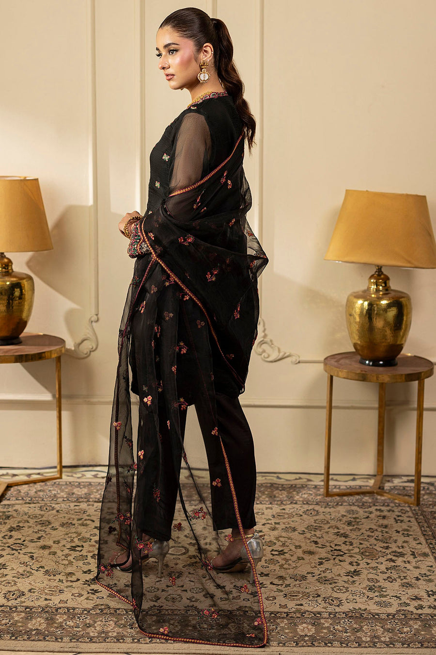 3581-NANCY EMBROIDERED SILK NET STITCHED