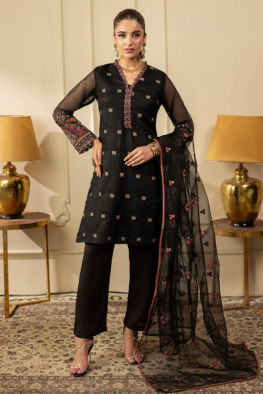 3581-NANCY EMBROIDERED SILK NET STITCHED