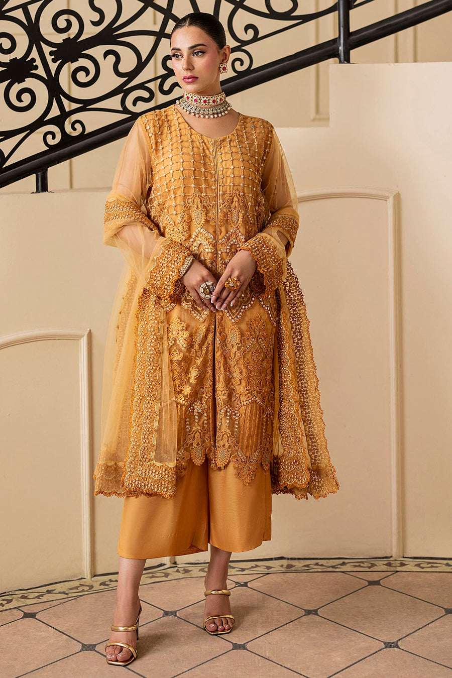5331-SPHENE EMBROIDERED SILK NET STITCHED
