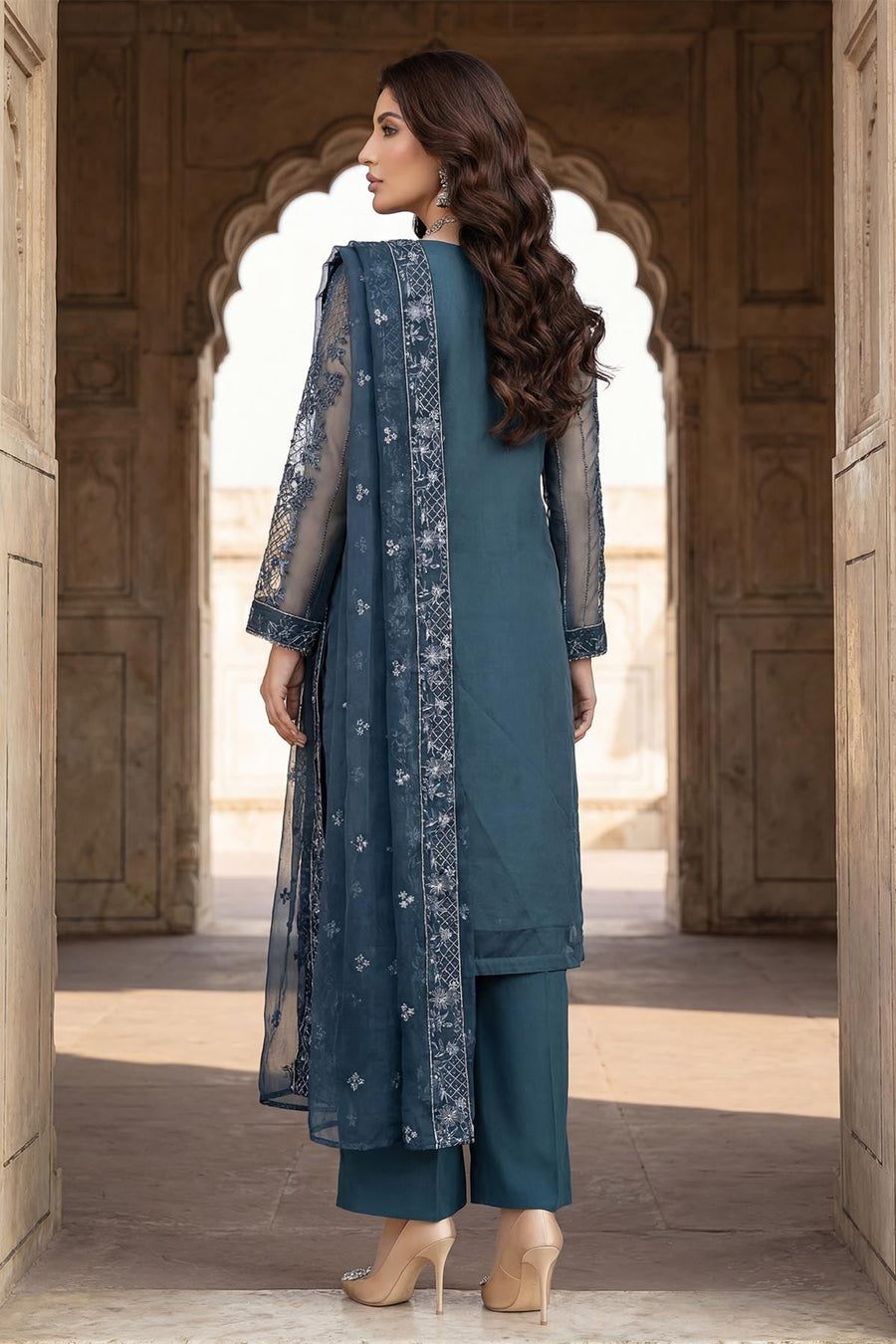 5335-AAIDA EMBROIDERED ORGANZA STITCHED