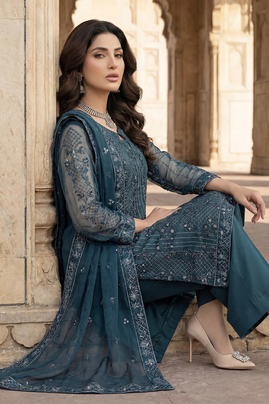 5335-AAIDA EMBROIDERED ORGANZA STITCHED