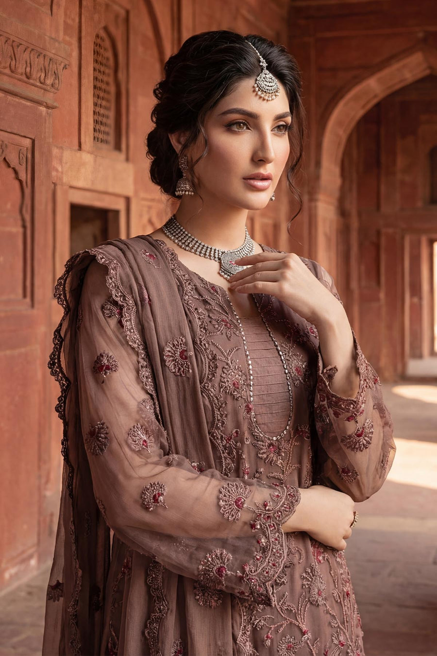 5338-IZARA EMBROIDERED SILK NET STITCHED
