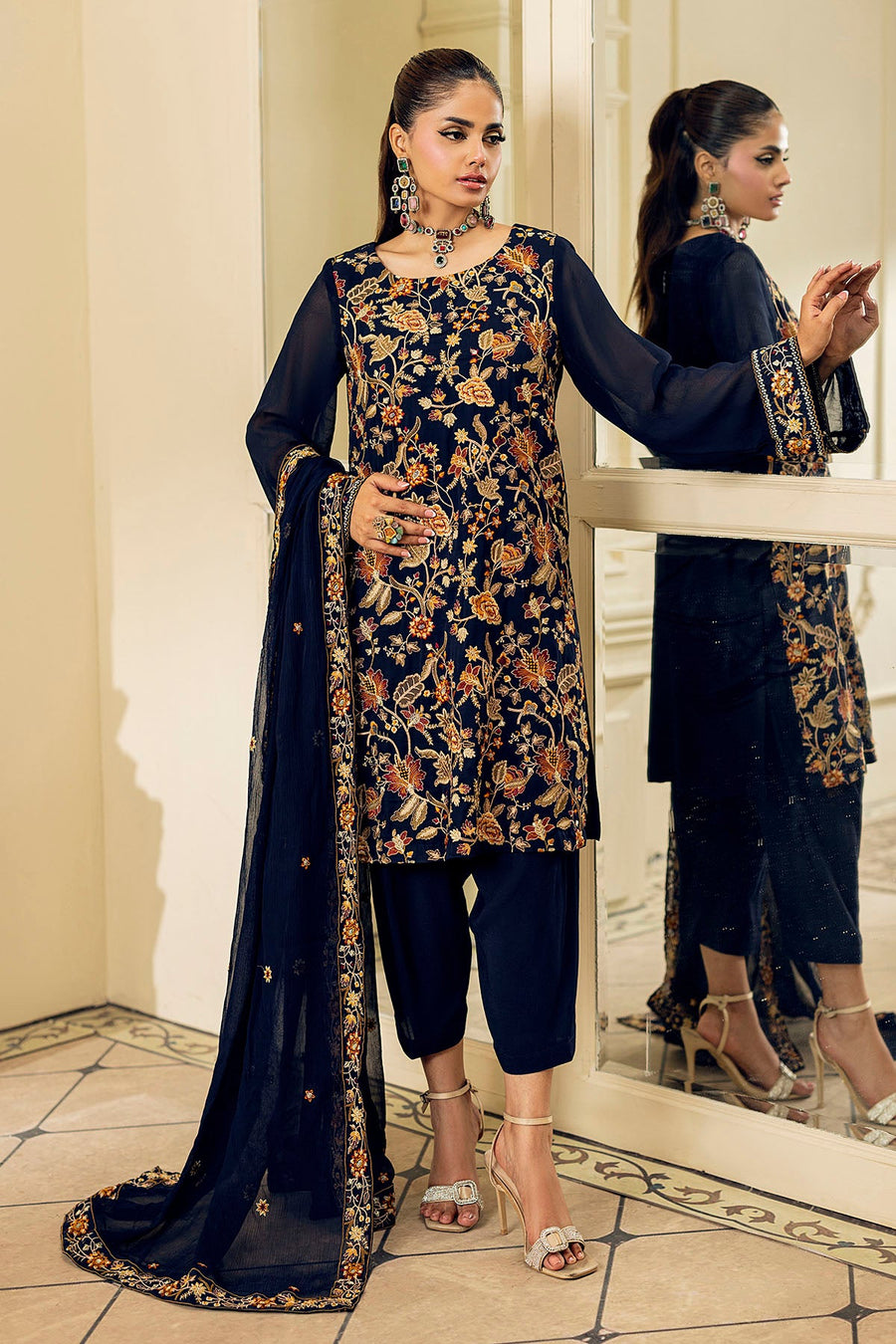 5340-VALERIA EMBROIDERED CHIFFON STITCHED