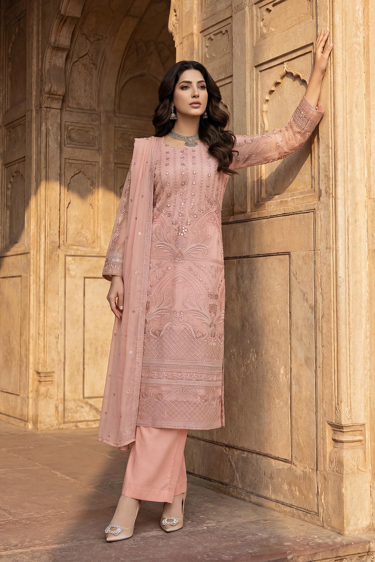5343-DAMIRA EMBROIDERED SILK NET STITCHED