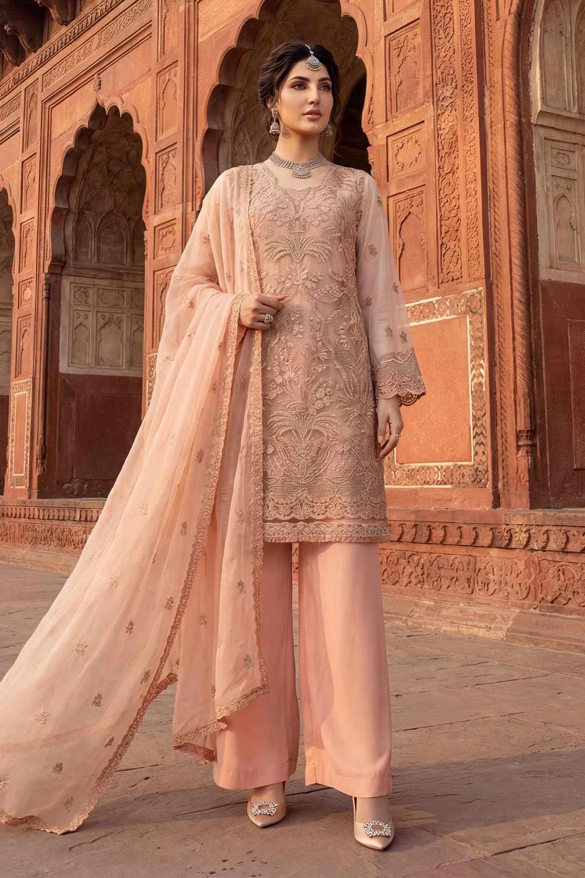 5344-ISLA EMBROIDERED SILK NET STITCHED