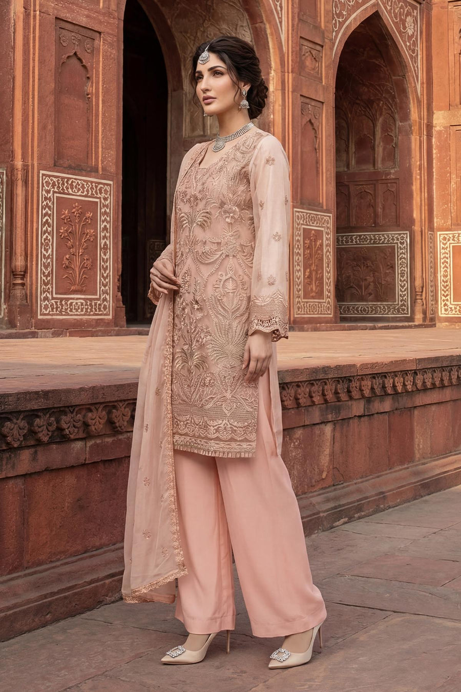 5344-ISLA EMBROIDERED SILK NET STITCHED