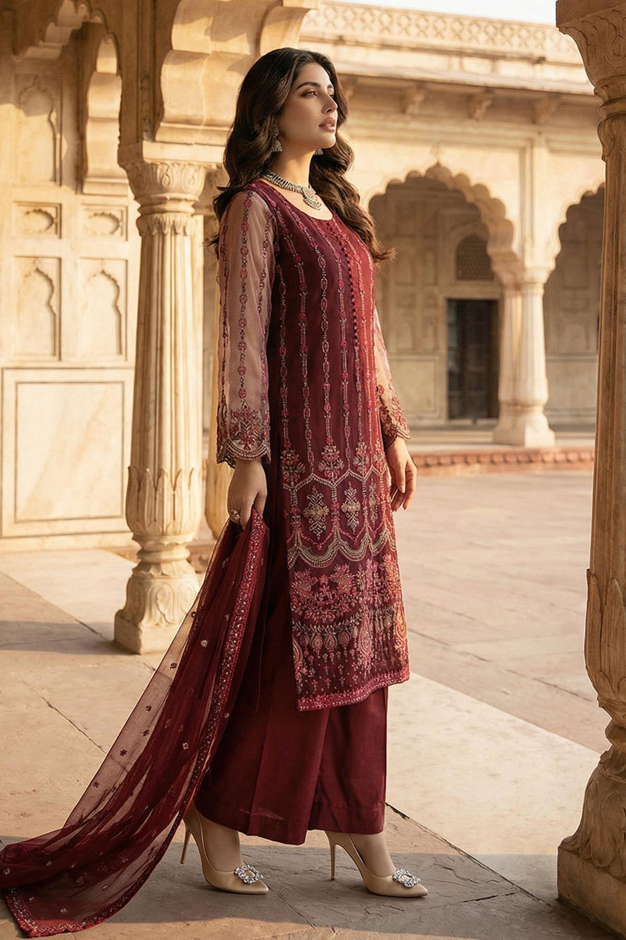 5345-NAOMI EMBROIDERED SILK NET STITCHED