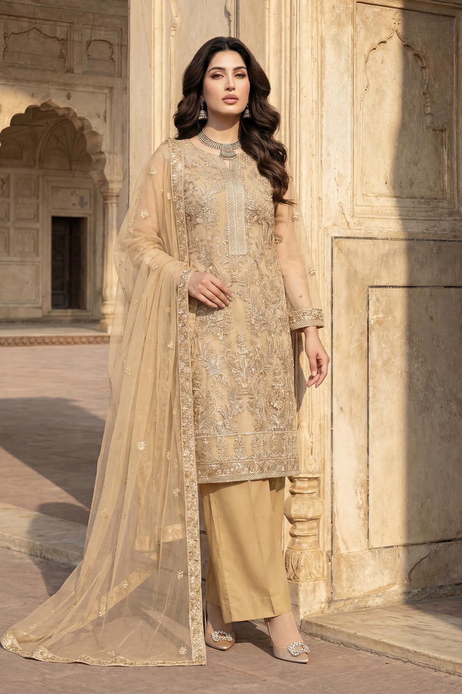 5346-HAZEL EMBROIDERED SILK NET STITCHED