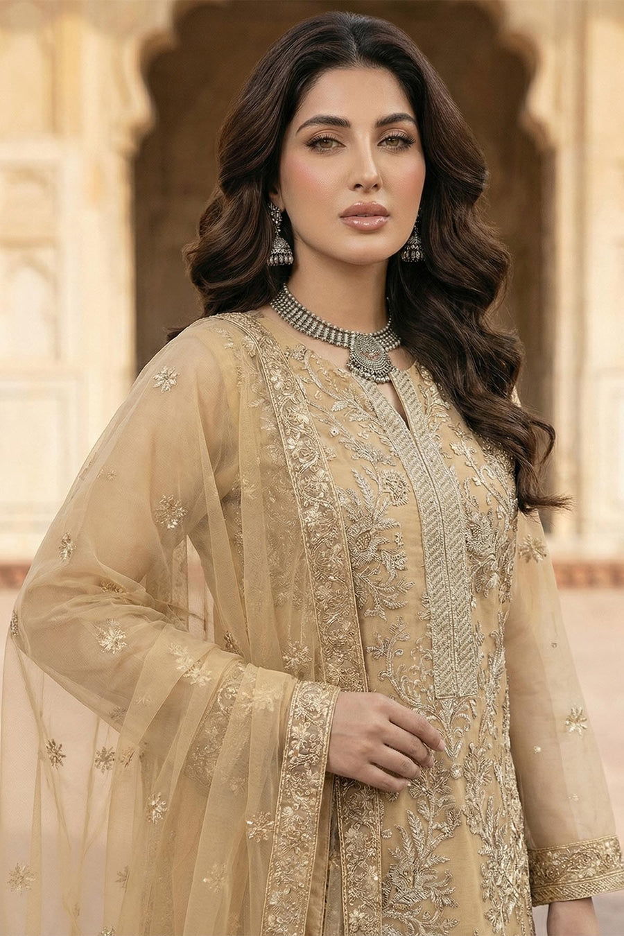 5346-HAZEL EMBROIDERED SILK NET STITCHED