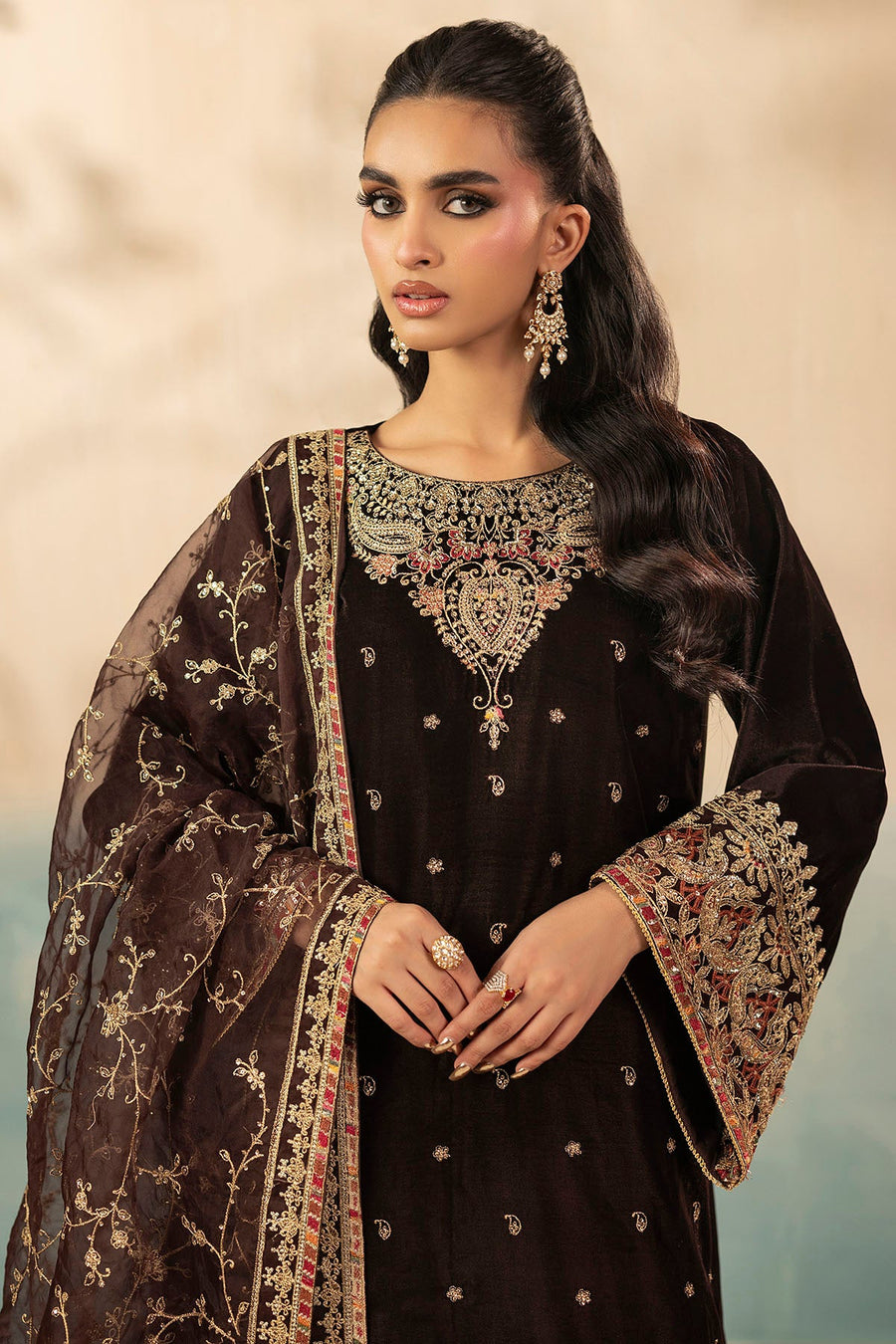 Alma Embroidered Velvet 3-Piece Winter Suit | 5673