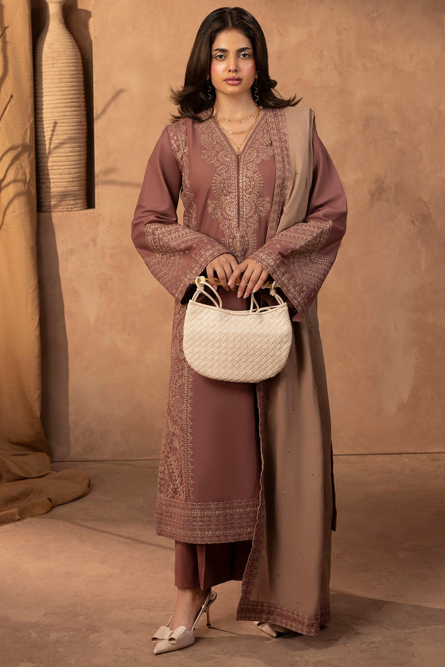Joey Embroidered Khaddar 3-Piece Winter Suit | 5679
