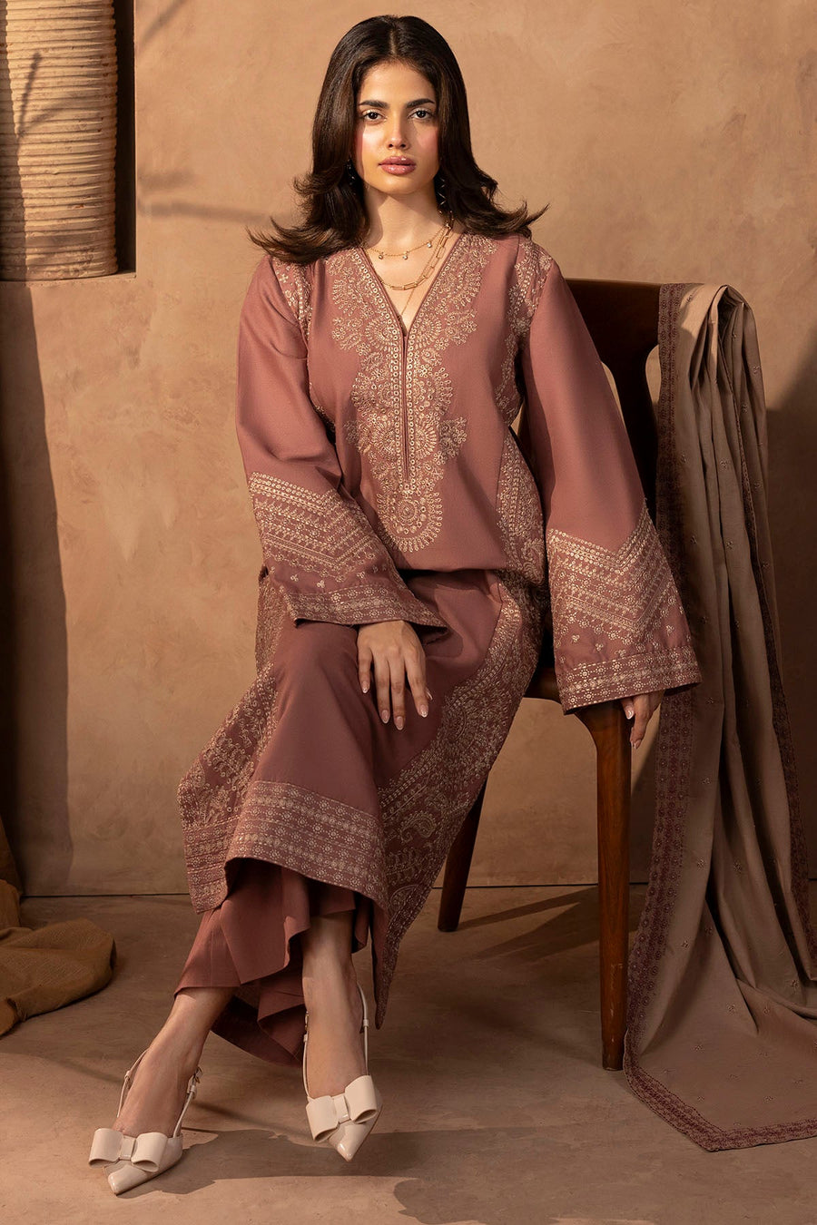 Joey Embroidered Khaddar 3-Piece Winter Suit | 5679