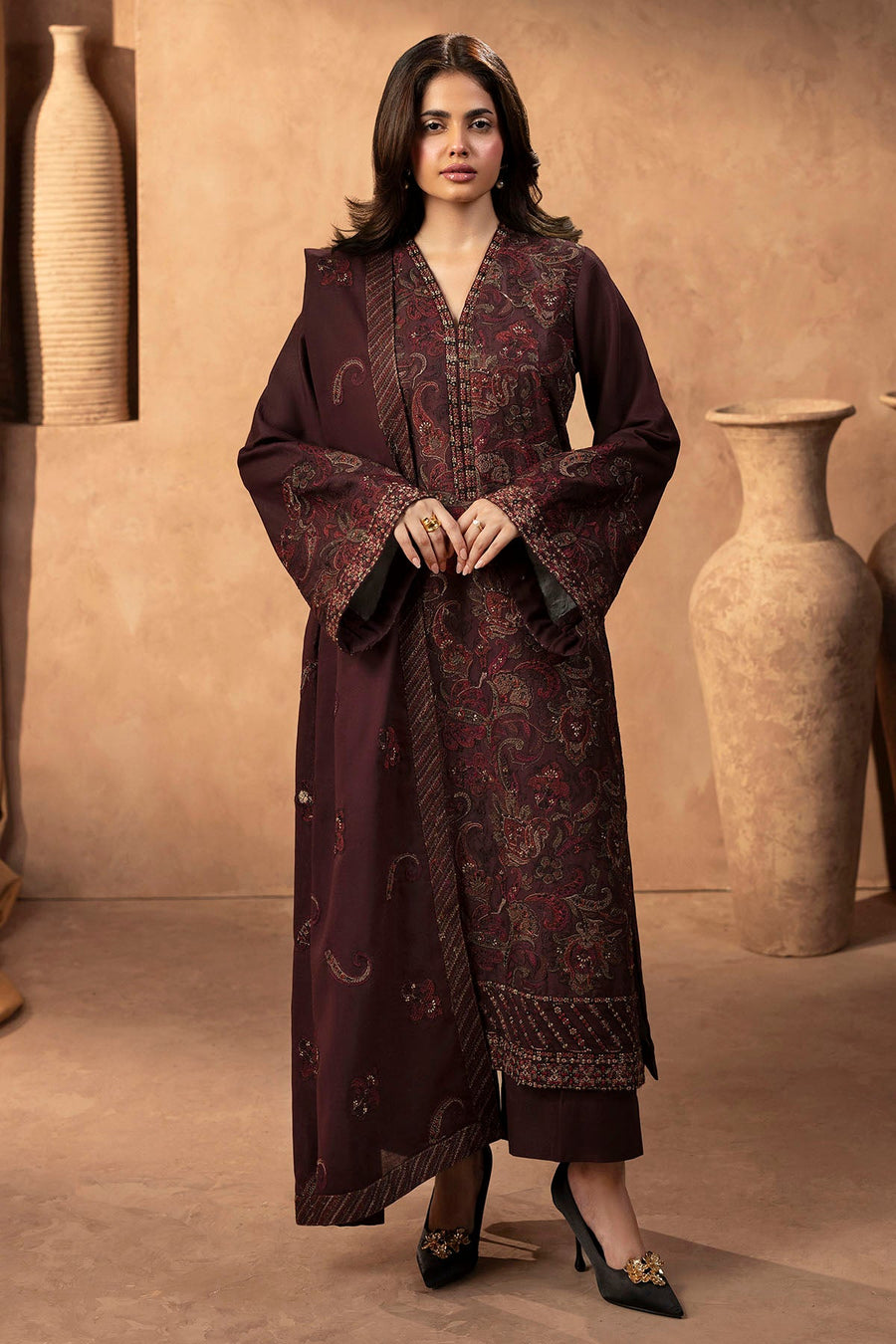 Glade Embroidered Khaddar 3-Piece Winter Suit | 5681