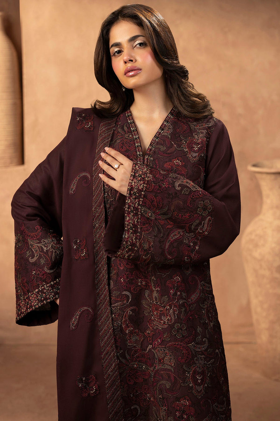 Glade Embroidered Khaddar 3-Piece Winter Suit | 5681