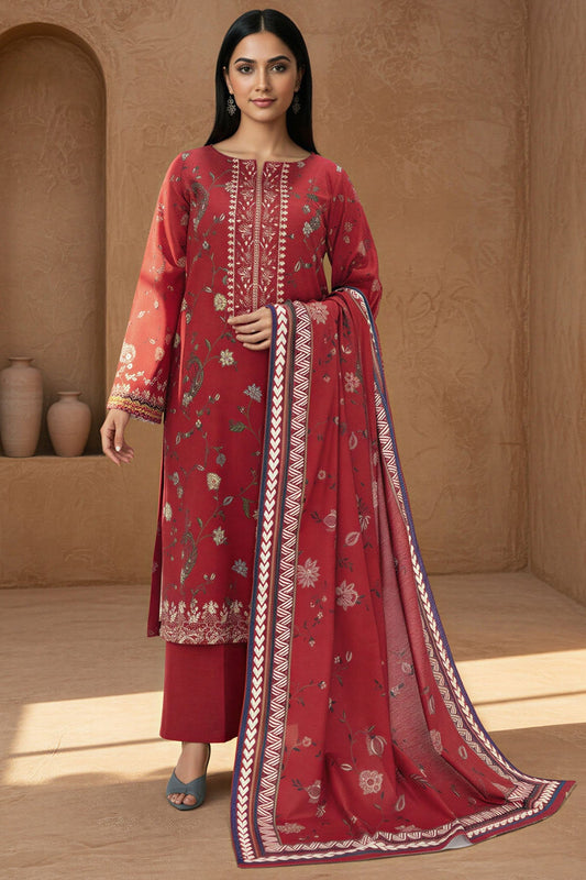 Razva Digital Printed Khaddar 3-Piece Ready-to-Wear Suit with Dora Shawl