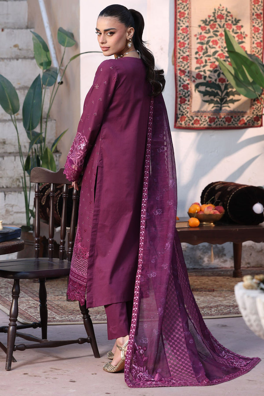 5931-CRIMSON EMBROIDERED LAWN STITCHED