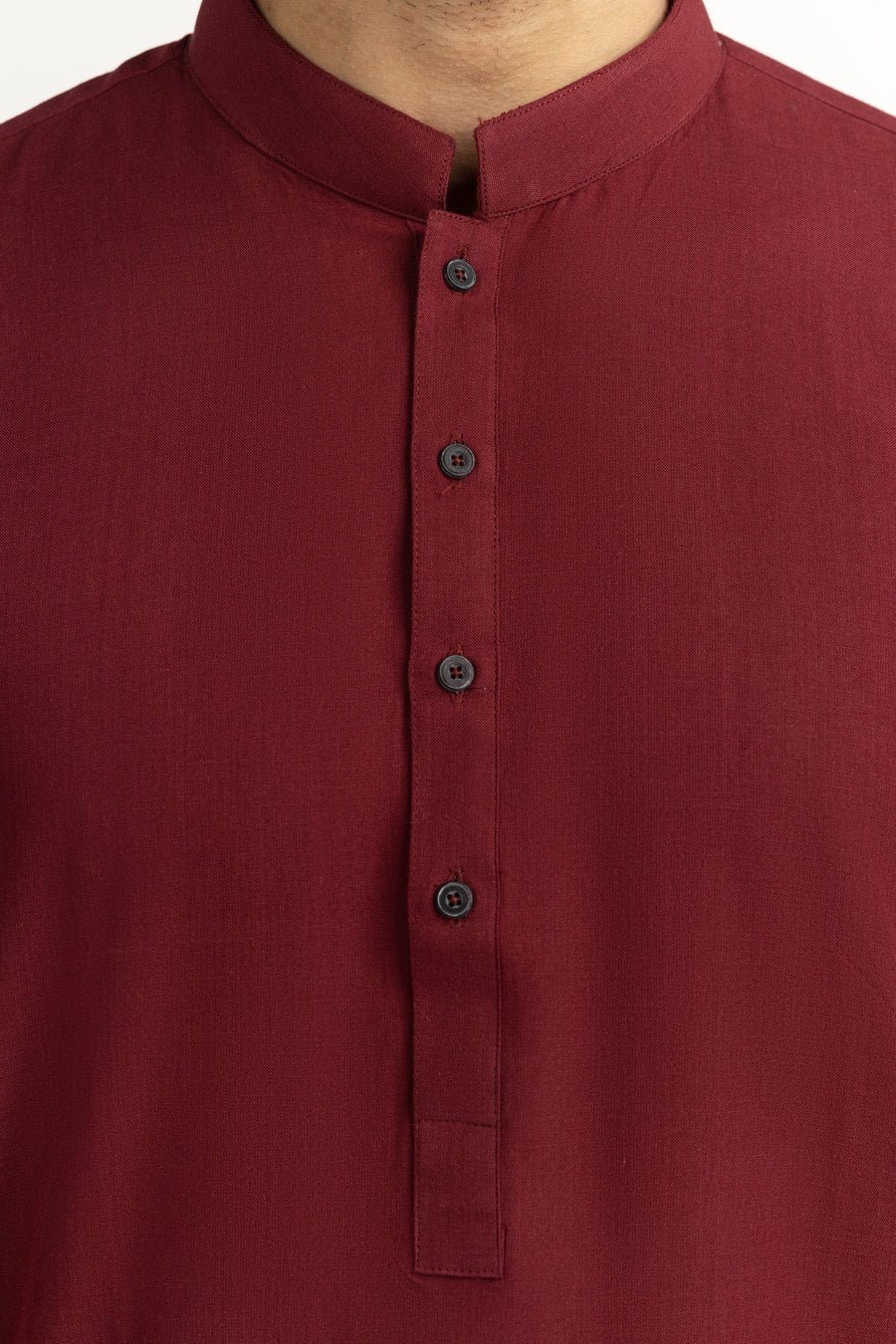 Burgundy Cotton 1-Piece Kurta | Mandarin Collar