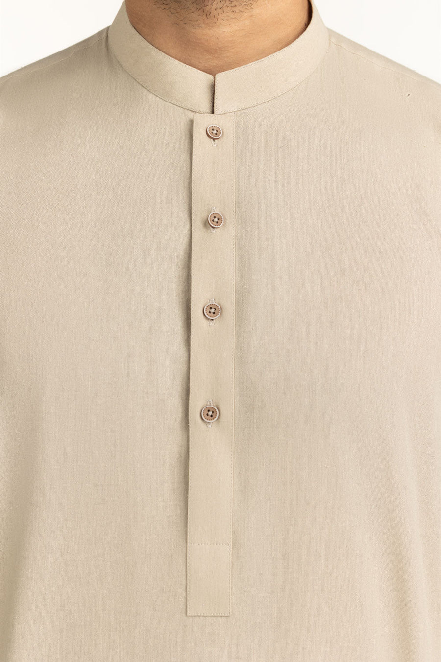 Cream Silk 2-Piece Kurta | Mandarin Collar with Button Placket