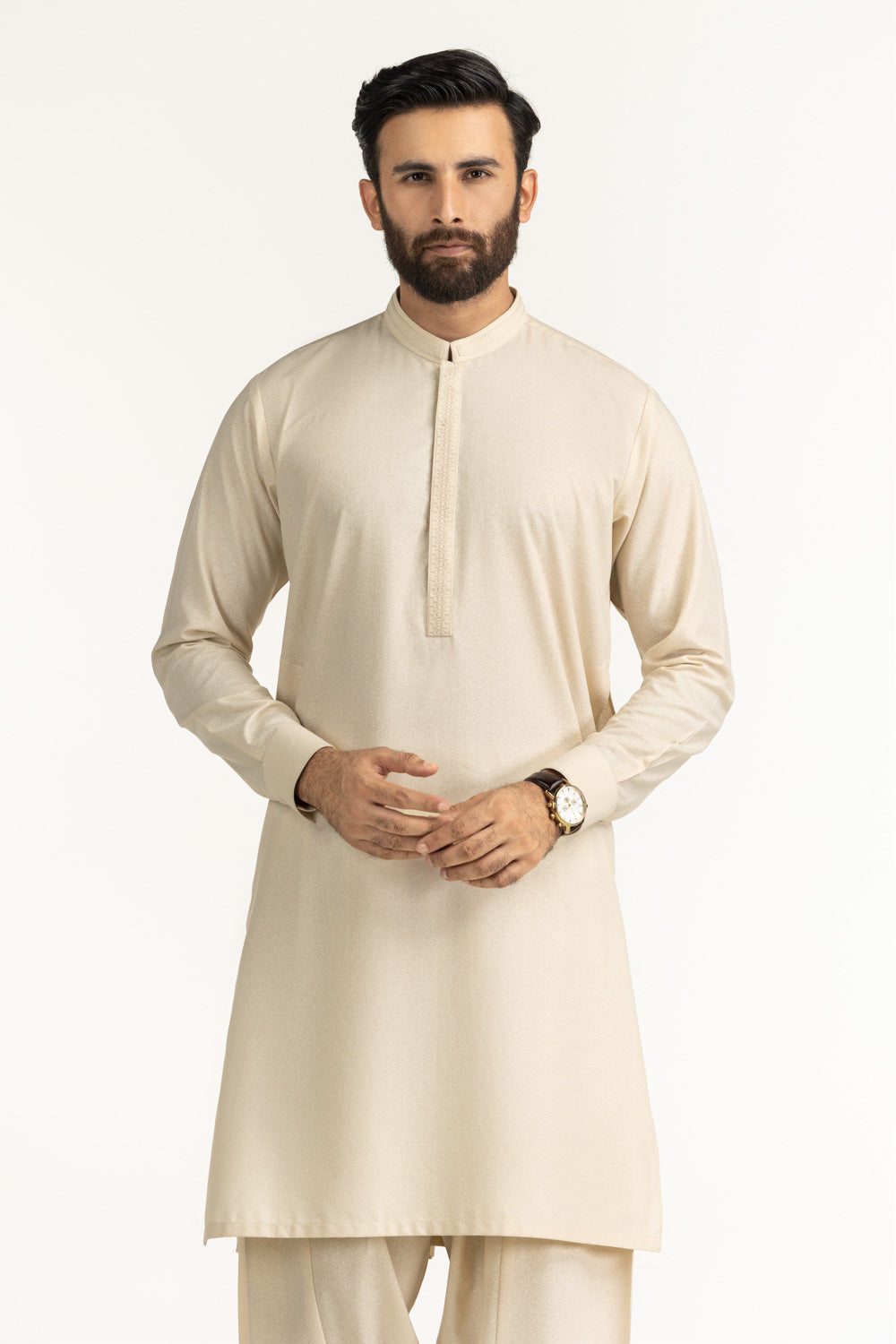 Ivory Silk 2-Piece Kurta Shalwar | Minimalist Placket