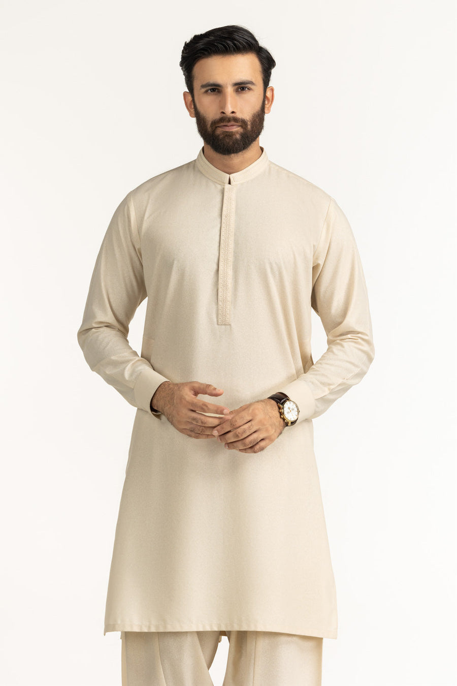 Ivory Silk 2-Piece Kurta Shalwar | Minimalist Placket