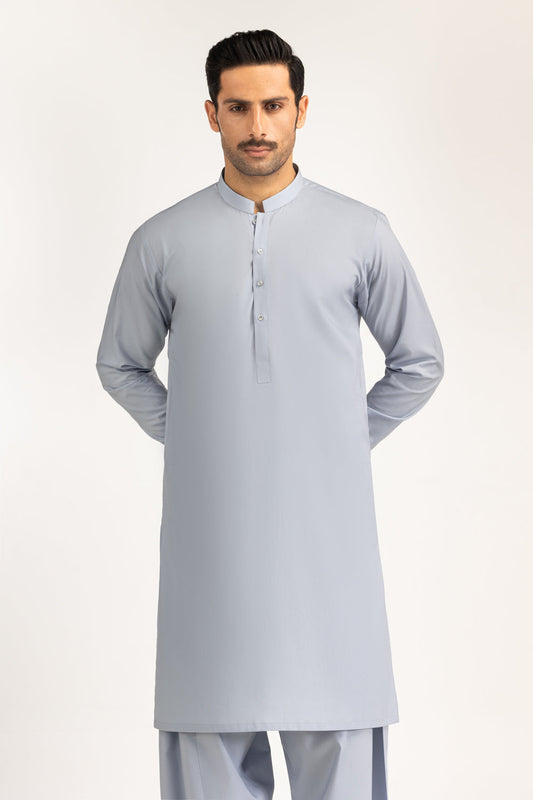 Slate Blue Cotton 2-Piece Kurta | Mandarin Collar Design