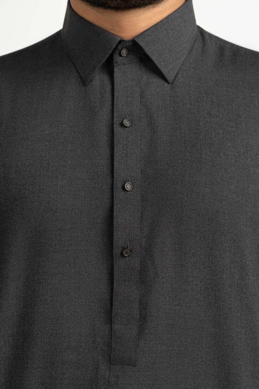 Charcoal Khaddar 2-Piece Kurta | Tailored Collar Design