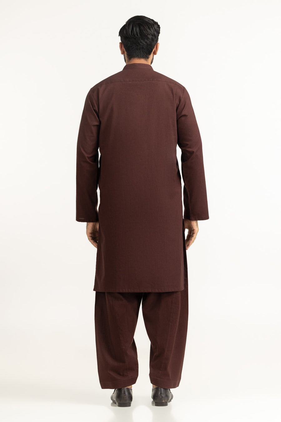 Chocolate Brown Mulberry Silk 2-Piece Kurta | Henley Neckline