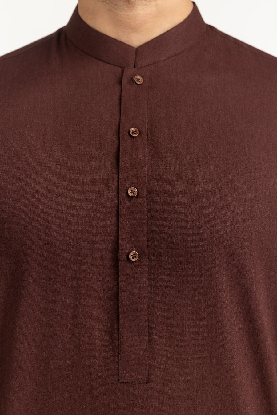Chocolate Brown Mulberry Silk 2-Piece Kurta | Henley Neckline