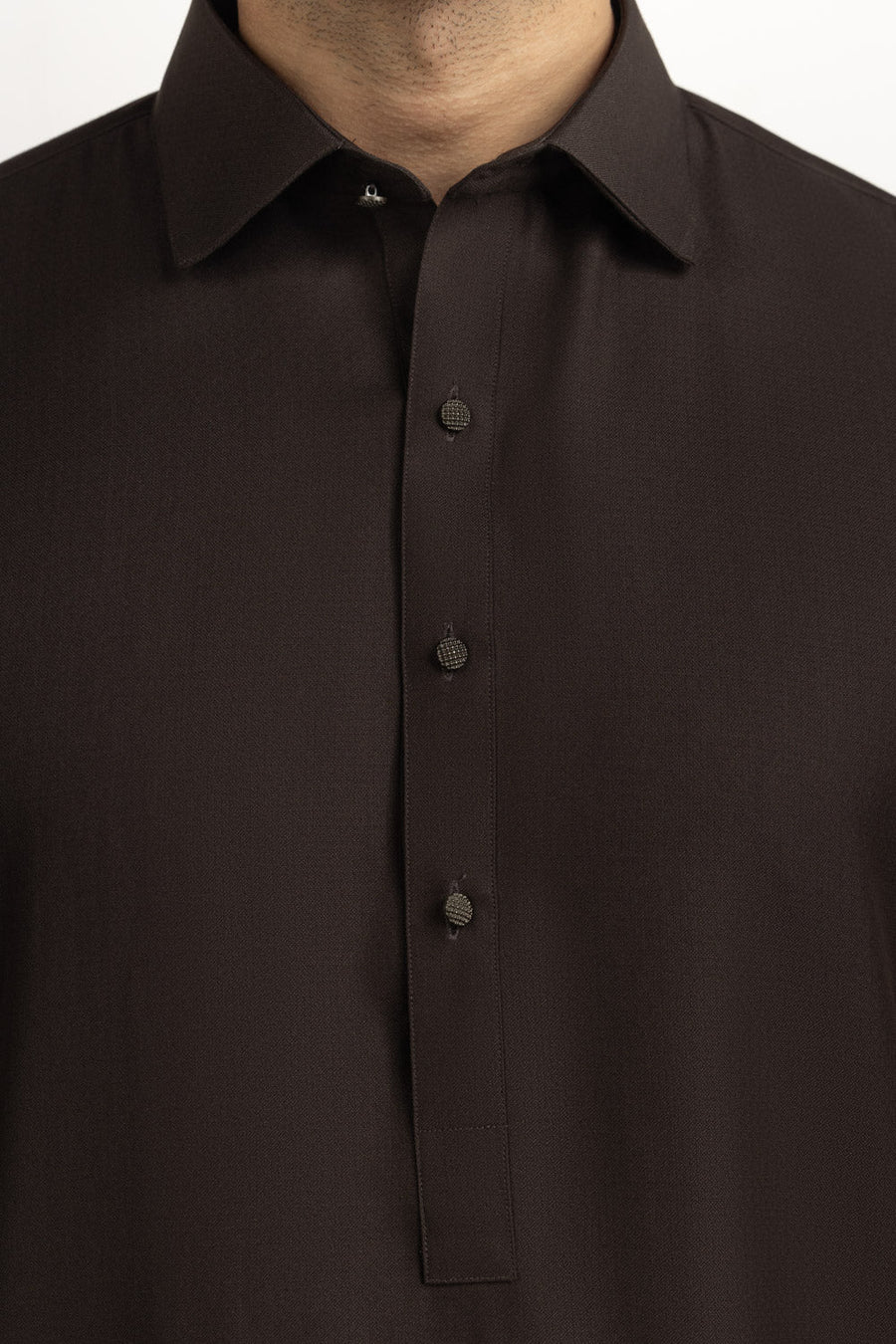 Chocolate Brown Silk 2-Piece Kurta | Buttoned Placket Design