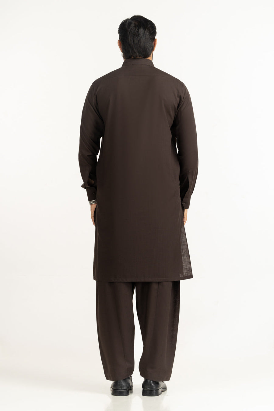 Chocolate Brown Silk 2-Piece Kurta | Minimalist Collar