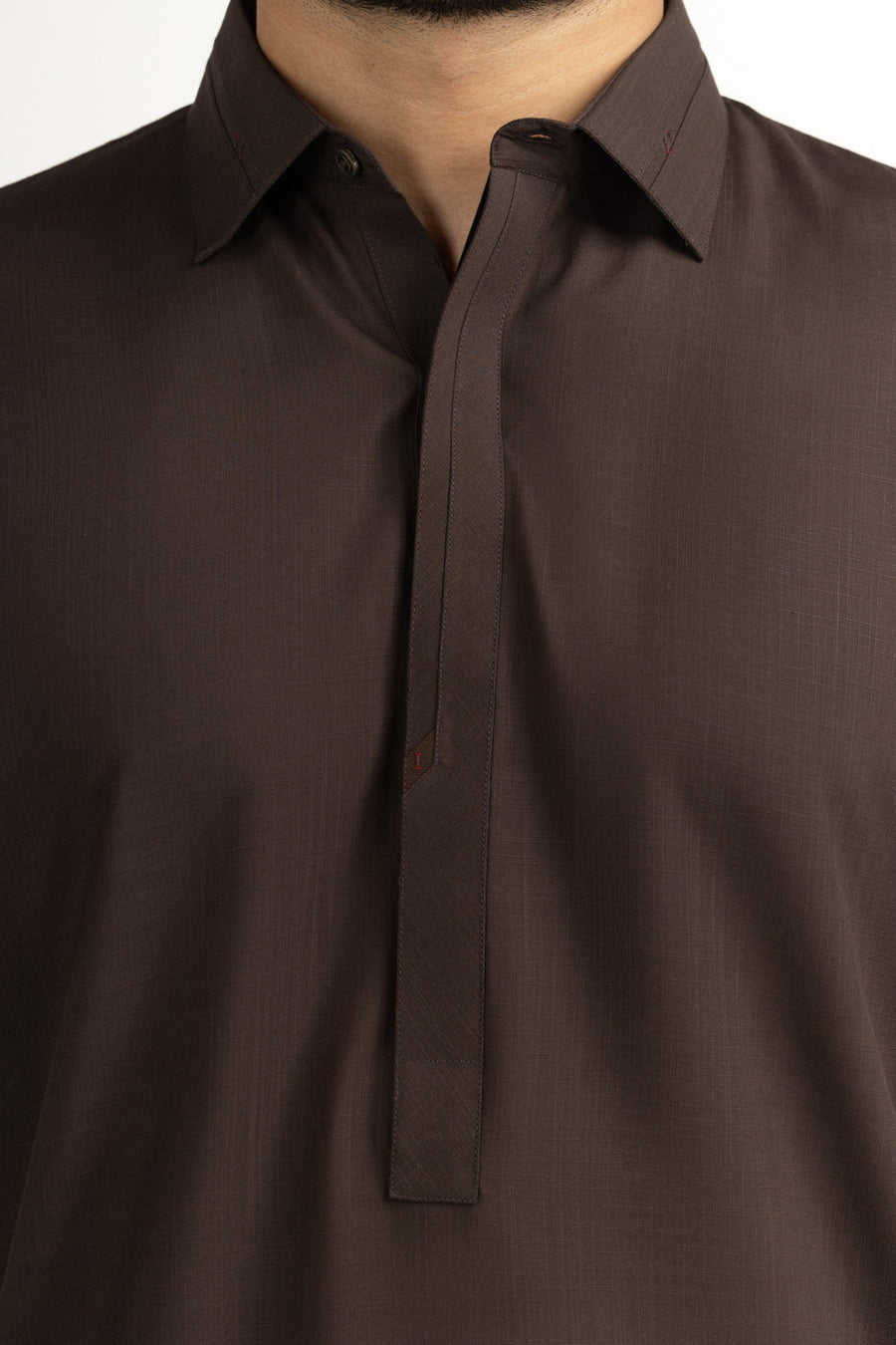 Chocolate Brown Silk 2-Piece Kurta | Minimalist Collar