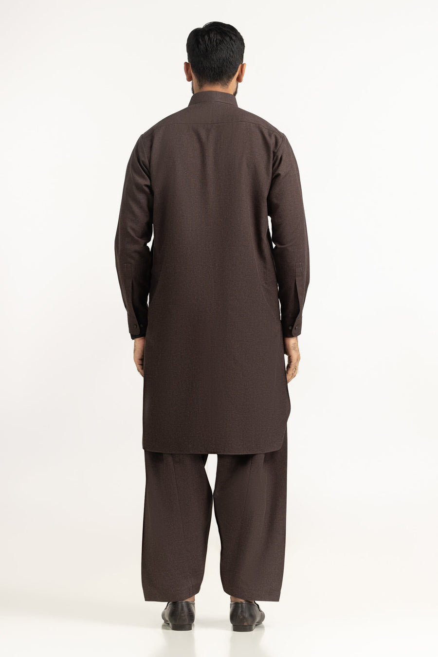 Chocolate Brown Muga Silk 2-Piece Men's Kurta | Half-Zip