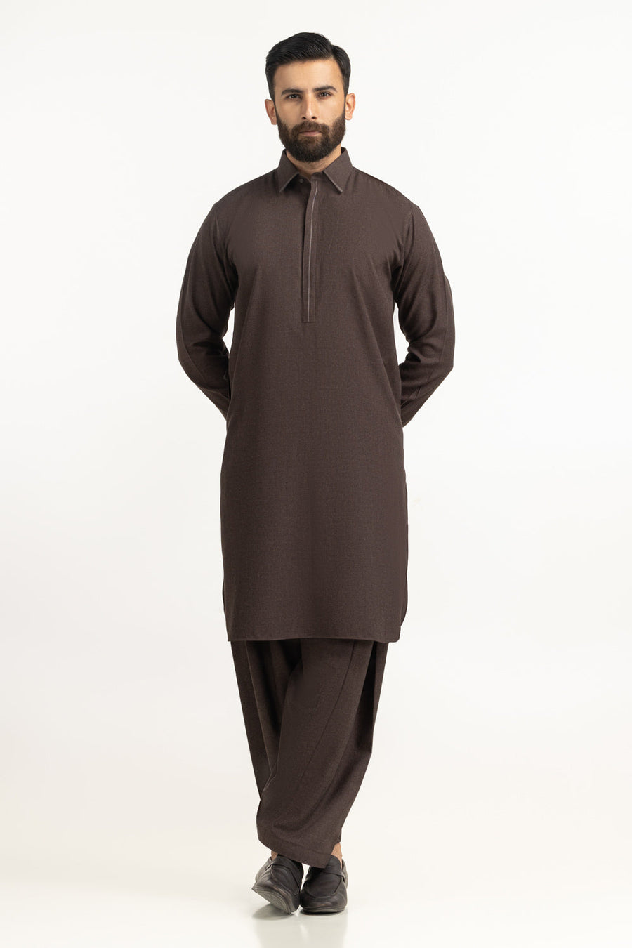 Chocolate Brown Muga Silk 2-Piece Men's Kurta | Half-Zip