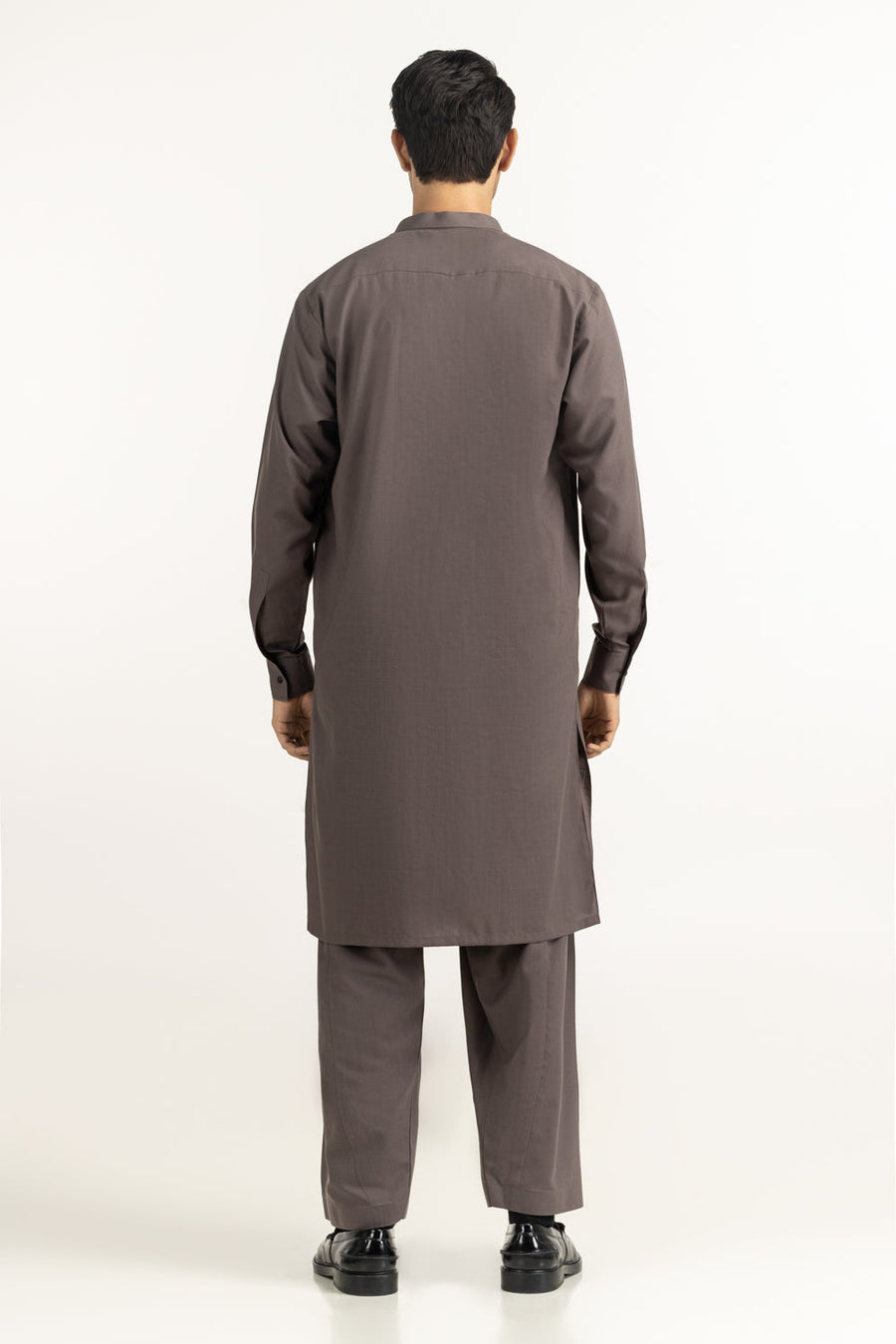 Slate Brown Mulberry Silk 2-Piece Kurta | Minimalist Henley