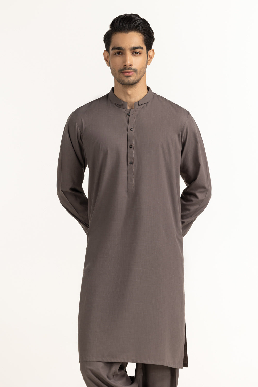 Slate Brown Mulberry Silk 2-Piece Kurta | Minimalist Henley