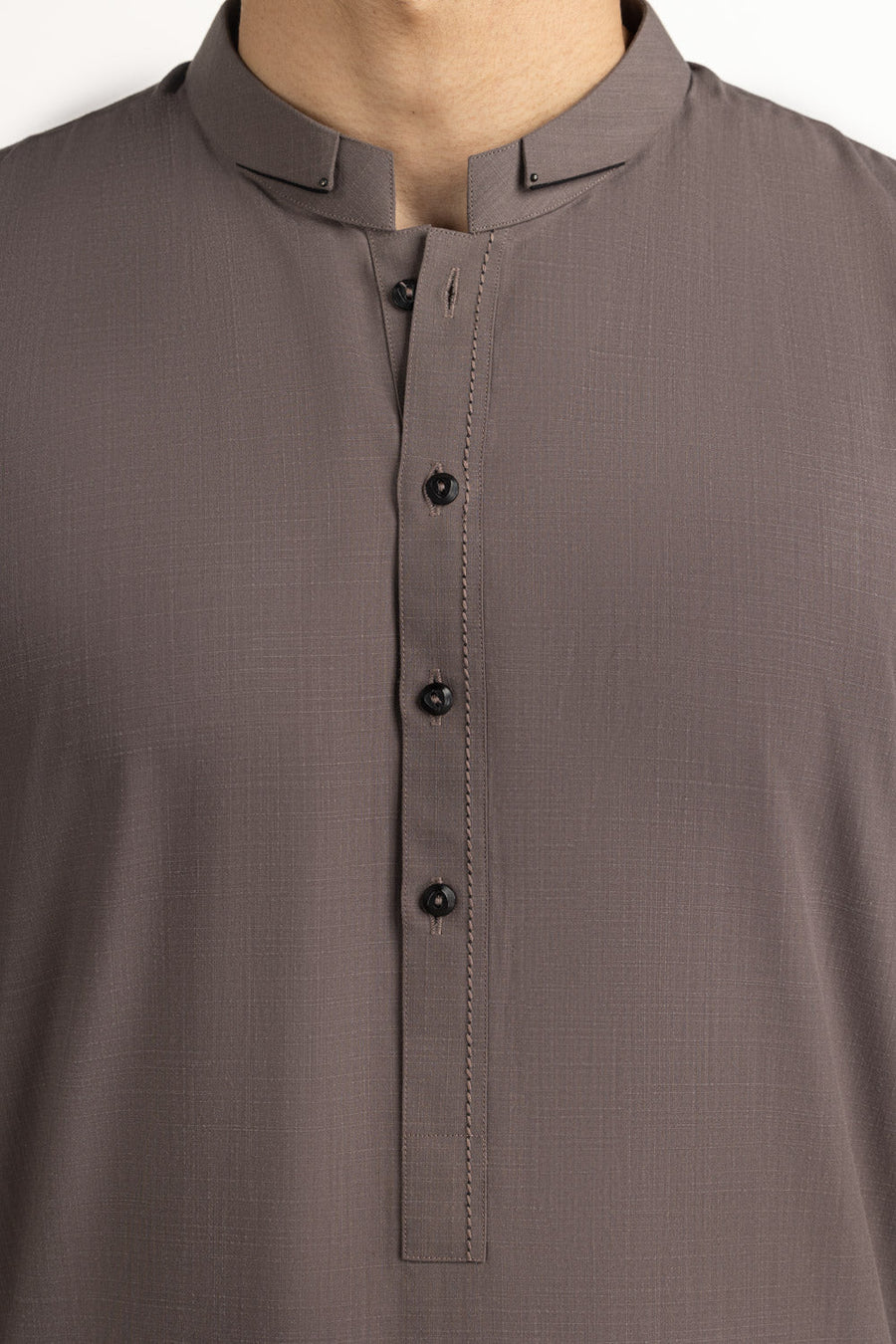 Slate Brown Mulberry Silk 2-Piece Kurta | Minimalist Henley