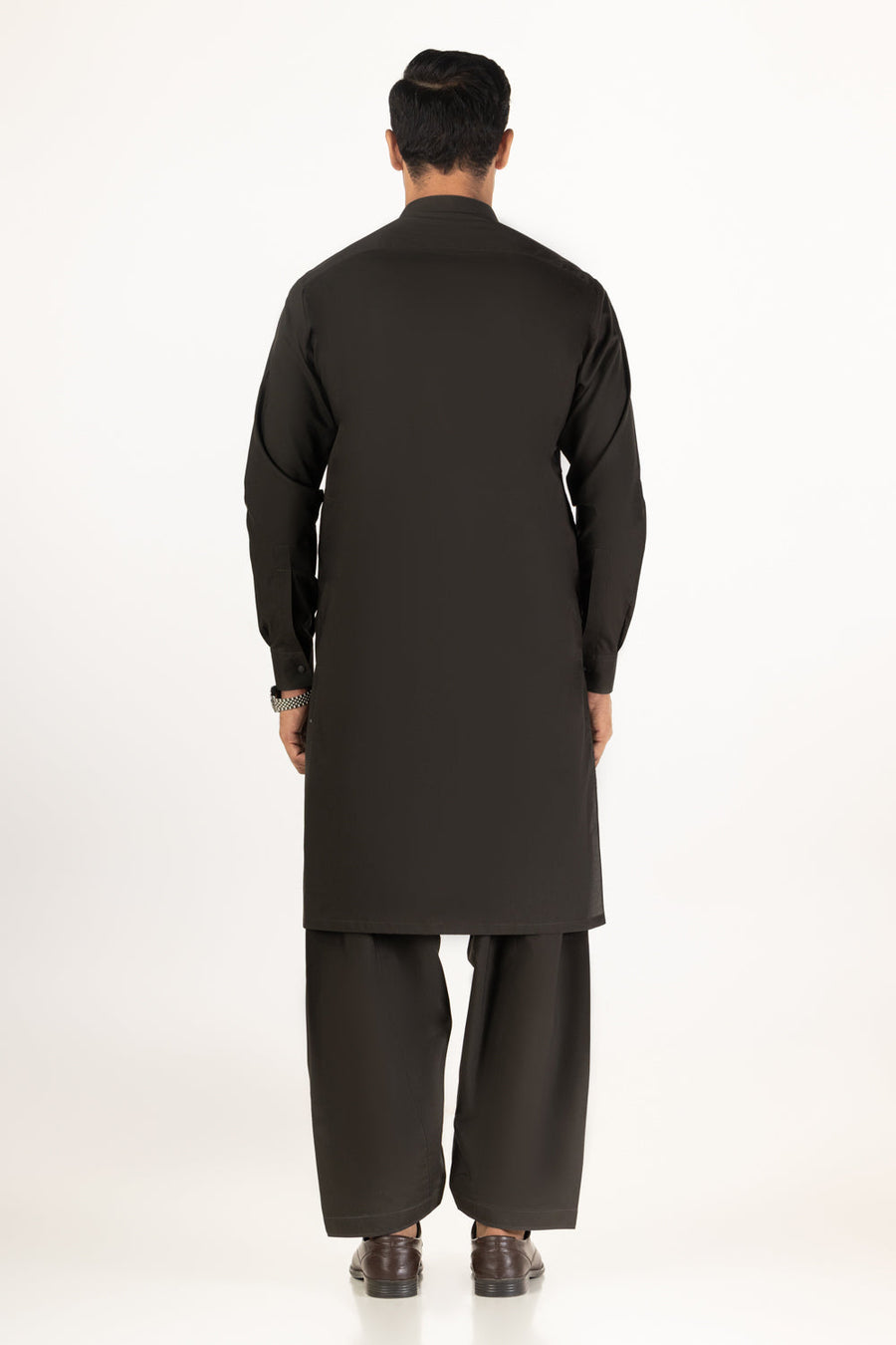 Charcoal Cotton 2-Piece Kurta Shalwar | Mandarin Collar