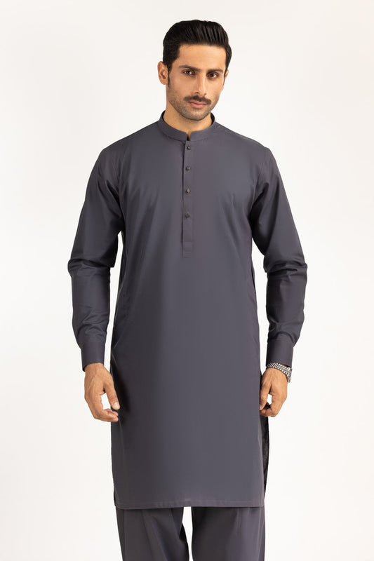 Slate Grey Cotton 2-Piece Kurta | Mandarin Collar